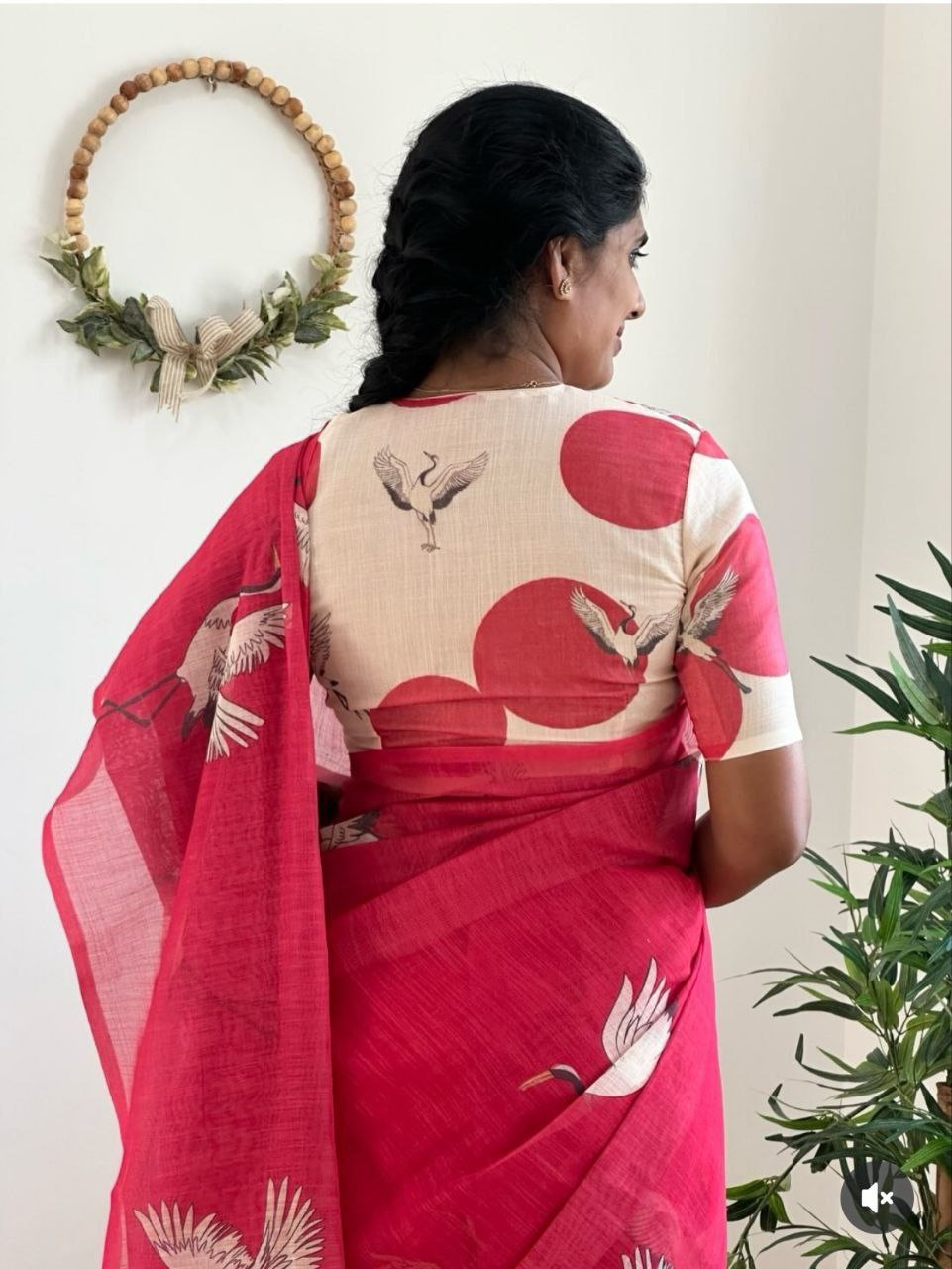 Pink Digital Print Linen Saree