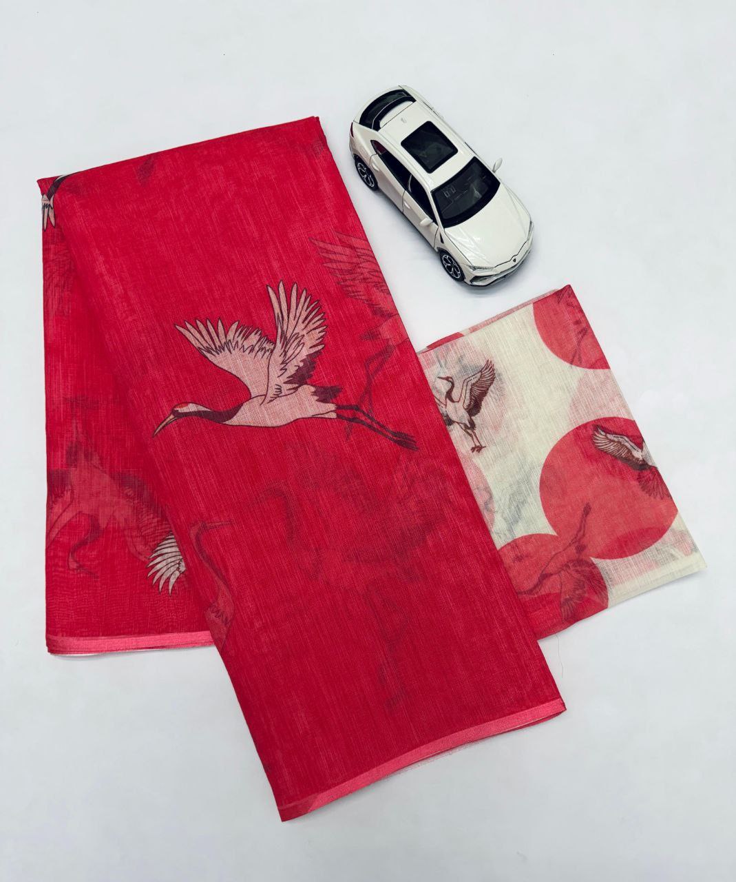 Pink Digital Print Linen Saree
